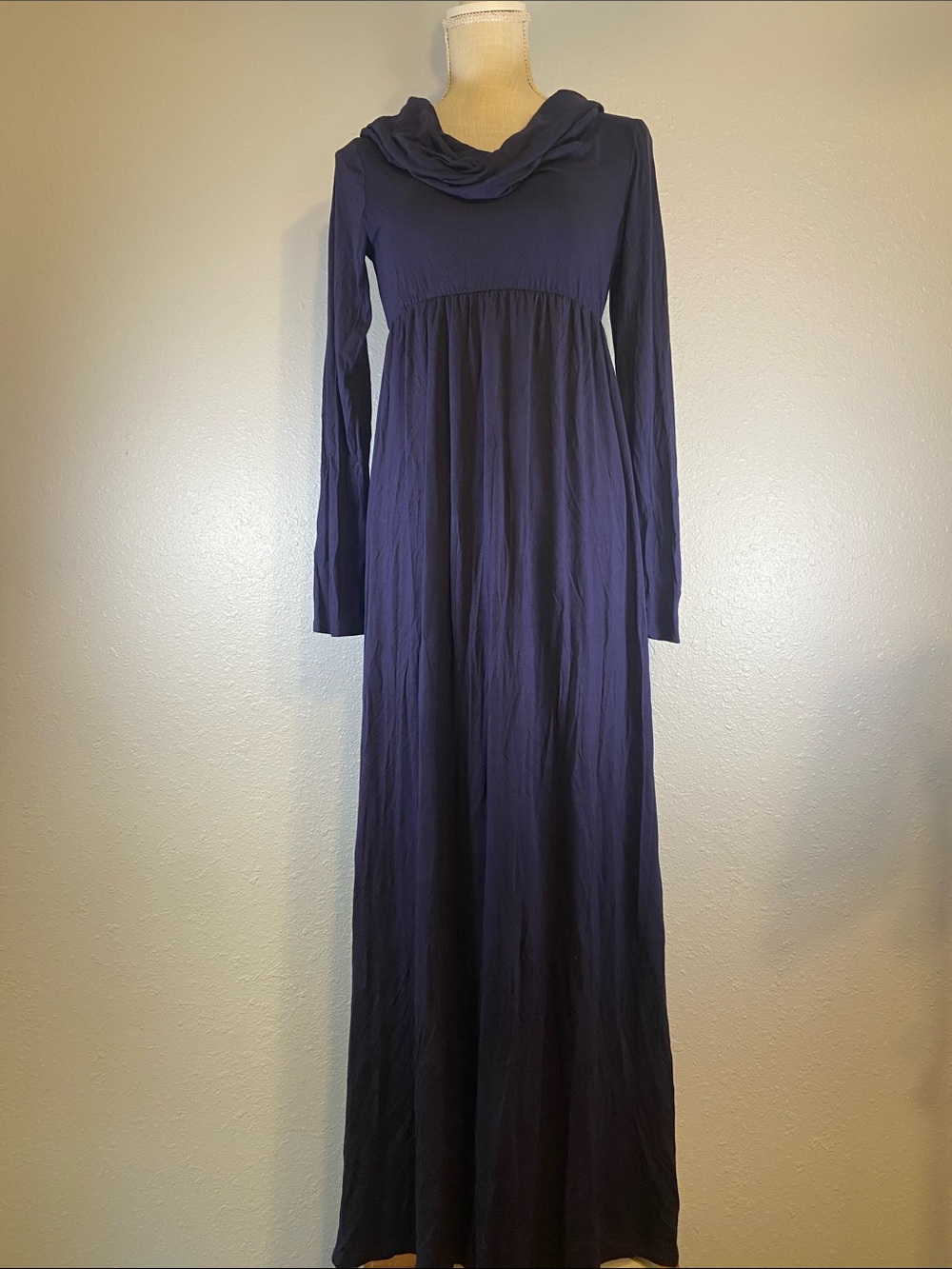 Motherbee Maternity Navy Blue Long Sleeve Cowl Neck Maxi Maternity Dress Med NEW